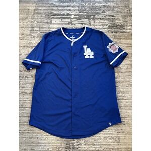 Fanatics Los Angeles Dodgers Jersey Men's Blue Sz L Embrodiered Chest Logo Crew